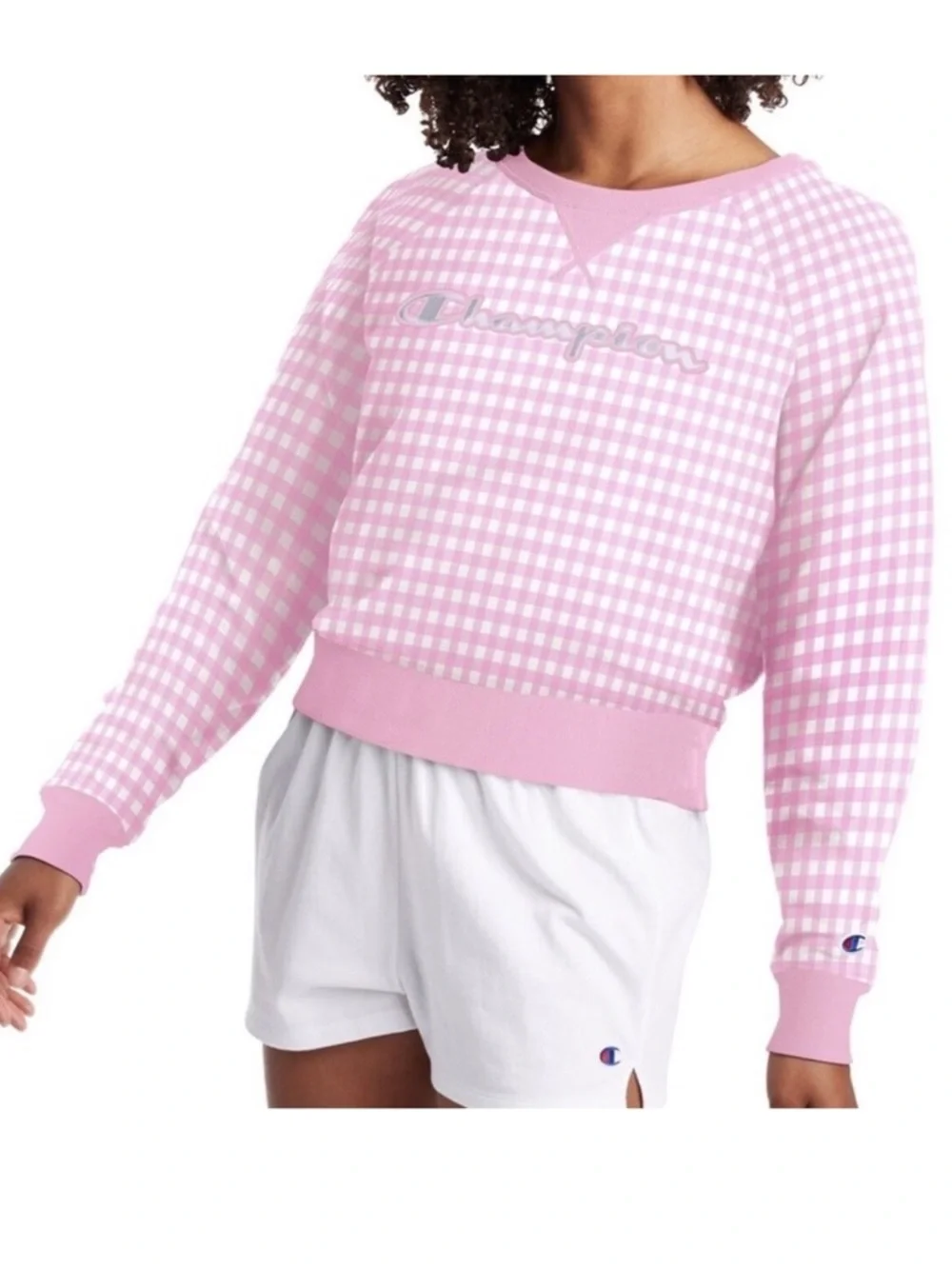 Champion Sweatshirt Pink Gingham Checkered Size M - Picture 11 of 11